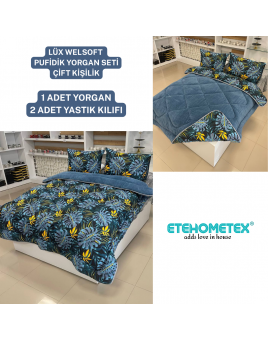 ETE HOMETEX ÇİFT KİŞİLİK LÜX WELSOFT YORGAN 195X215CM MONESTERA İNDİGO 8696474231953